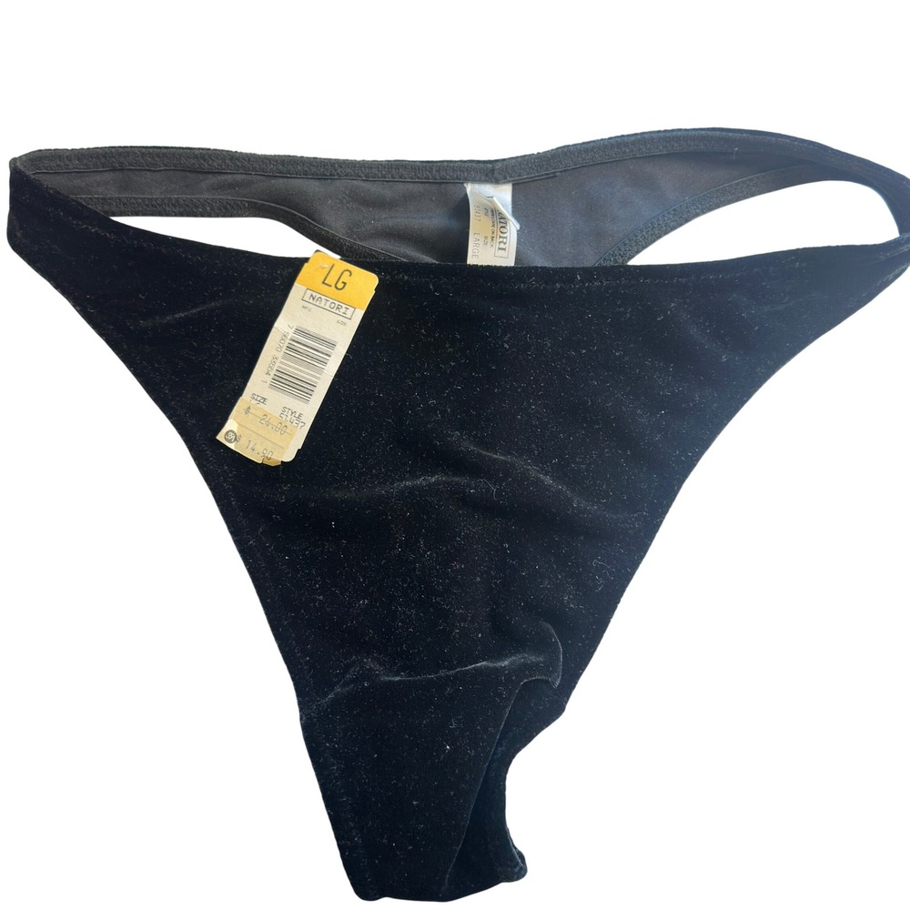 Natori Vtg 90s Black Velvet Thong L NWT High Cut Whimsigoth Deadstock Lingerie